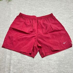 Nike Vintage Red Nylon Running Shorts M Embroidered Swoosh Drawstring GUC B4